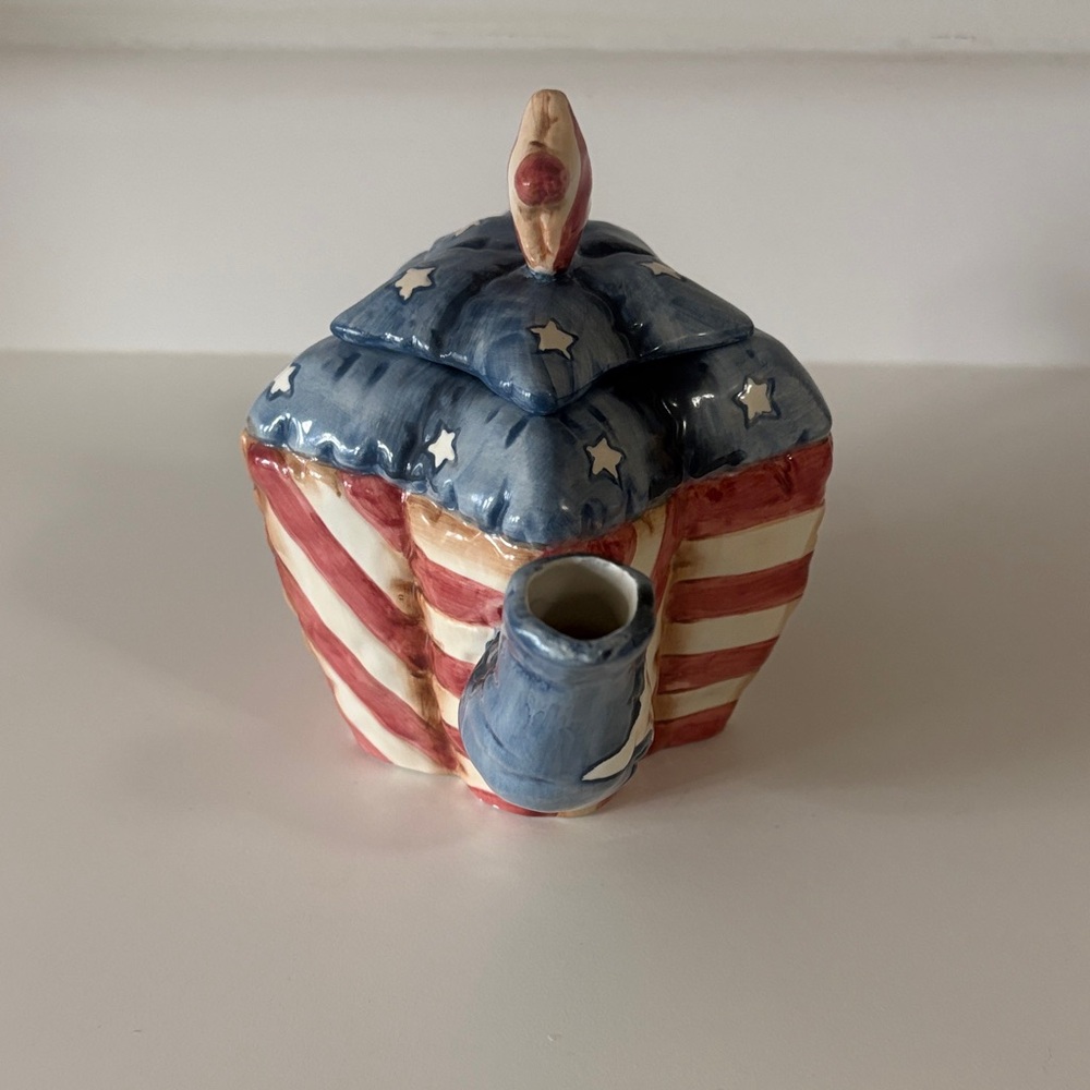 Patriotic Star Ceramic Teapot Décor - Blue & Red 7" - Picture 2 of 5